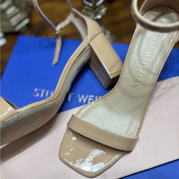 Stuart Weitzman Nude Block Heel Sandals 9.5 NIB/Dust Bag $495 - Picture 1 of 10